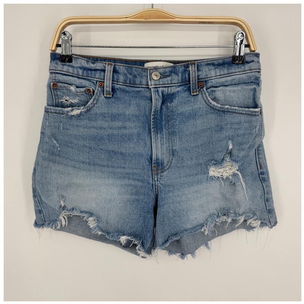 Abercrombie & Fitch High Rise 4" Denim Shorts Size 29 8 Blue Distressed Cut Off